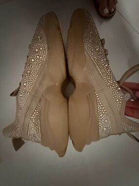 Steve Madden Beige Crystal-Embellished Slip-On Sneakers
